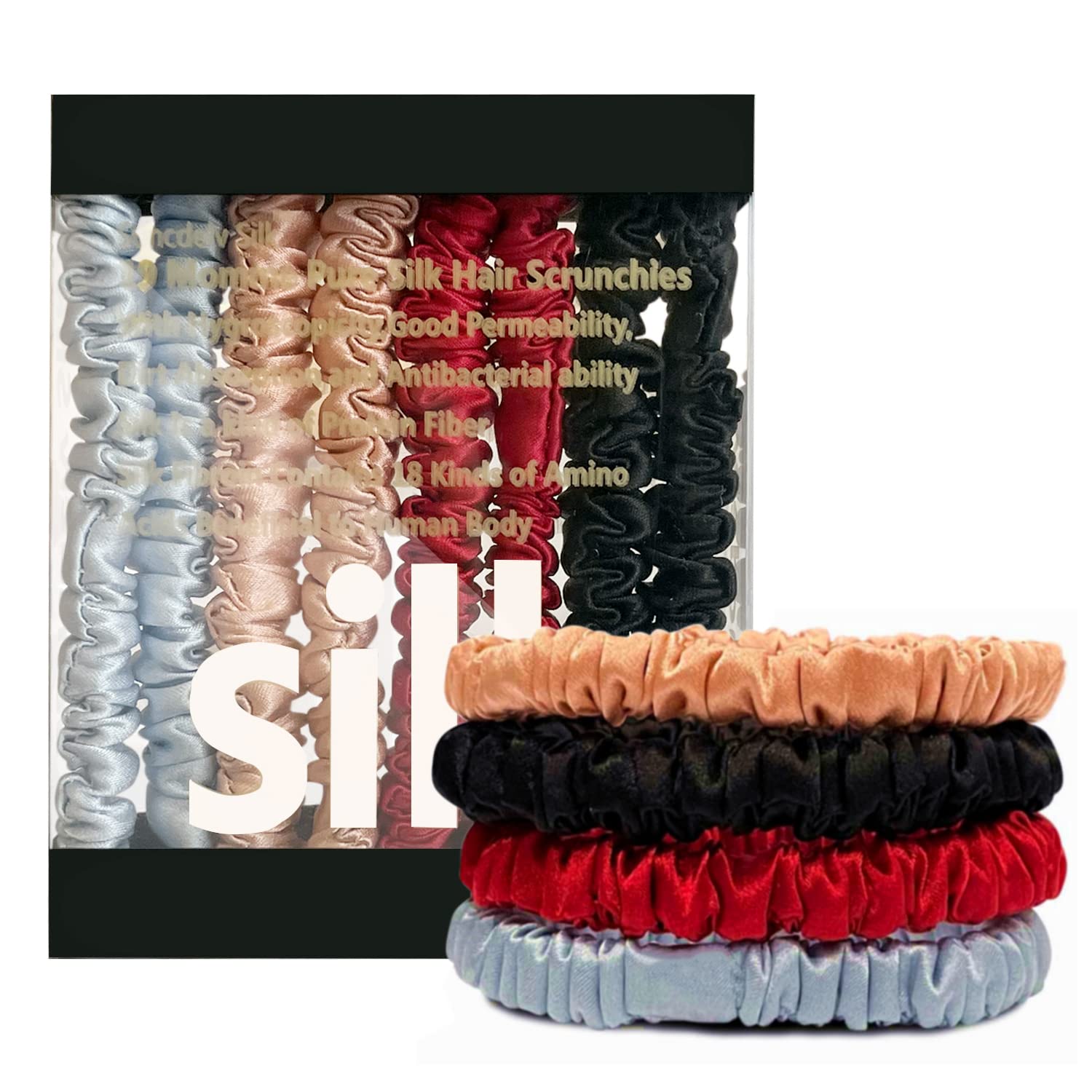 Silk Hair Towel, Friction-Resistant, Amino Acid-Rich, Durable, Breathable (6PCS(Bean Paste, Rose Gold, Rice White))